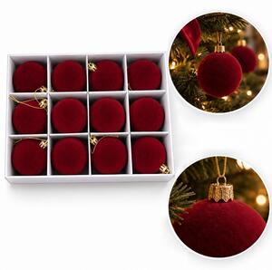 Kuglice za bor – set od 12 kom, od baršuna, 6 cm