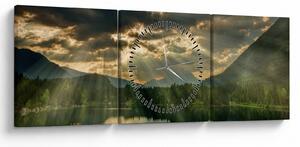 Slika jezera sa sunčevim zracima (sa satom) (90x30 cm)