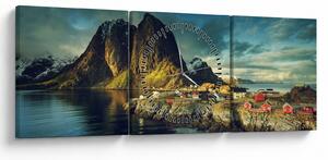 Slika ribarskog sela u Norveškoj (sa satom) (90x30 cm)