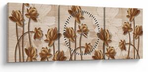 Slika apstrakcije cvijeta - smeđa (sa satom) (90x30 cm)