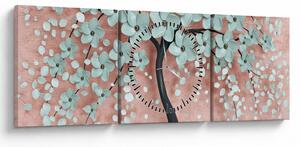 Slika - Pastelno plavi cvjetovi (sa satom) (90x30 cm)