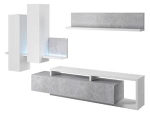 Dnevni boravak Austin G100Boja betona, Bijela, S dodatnom opremom, Odvojeni dijelovi, Sa TV stolom, Laminirani iveral