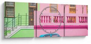Slika automobila - šarene kuće (sa satom) (90x30 cm)