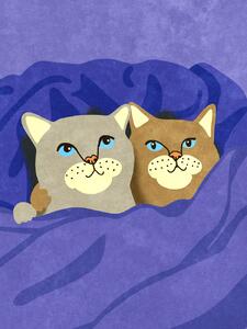 Ilustracija Cats in Bed, Raissa Oltmanns, (30 x 40 cm)