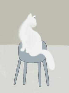 Ilustracija White feline, Little Dean, (30 x 40 cm)
