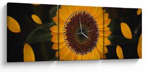 Slika - Suncokreti i latice cvijeta (sa satom) (90x30 cm)