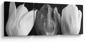 Slika - Crno-bijeli cvjetovi tulipana (sa satom) (90x30 cm)