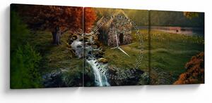 Slika kućice u bajkovitom krajoliku (sa satom) (90x30 cm)