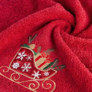 Pamučni crveni ručnik s božićnim sanjkama Širina: 70 cm | Duljina: 140 cm