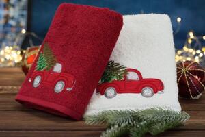 Pamučni božićni ručnik crvene boje s autićem Širina: 70 cm | Duljina: 140 cm