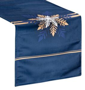 Božićni stol u plavoj boji s uzorkom zlatnih pahulja Širina: 40 cm | Duljina: 140 cm