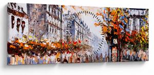 Slika - Gradski život (sa satom) (90x30 cm)