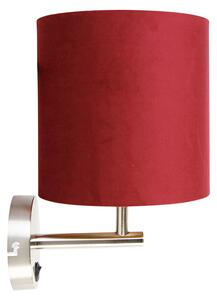 Elegantna zidna svjetiljka od čelika s crvenim baršunastim hladom - Matt