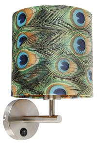Botonska zidna svjetiljka čelik s velur paunom - Combi