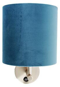 Elegantna zidna svjetiljka čelik s plavim baršunastim hladom - Matt