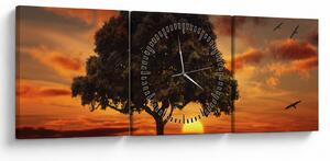 Slika stabla sa zalaskom sunca (sa satom) (90x30 cm)