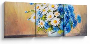 Naslikana slika cvijeća u vazi (sa satom) (90x30 cm)