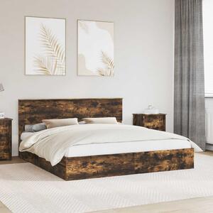 Krevet s od storage s uzglavljem Dimljeni hrast 180 x 200 cm - Smeđa / 180 x 200 cm