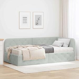 Kutni okvir kreveta Svijetlo siva 90 x 190 cm Baršun - Svjetlosiva / 90 x 190 cm