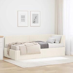 Kutni krevetni okvir s madracem 2 pcs Krema Baršun - Krem / 90 x 190 cm