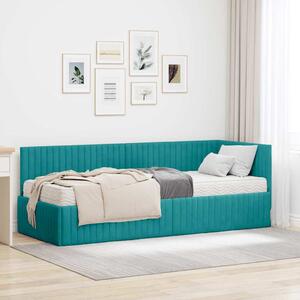 Kutni krevetni okvir s madracem 2 pcs Tirkizna Baršun - Tirkizna / 80 x 200 cm