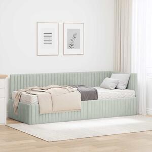 Kutni krevetni okvir s madracem 2 pcs Svjetlosiva Baršun - Svjetlosiva / 90 x 190 cm