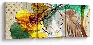 Slika - Lišće s perjem (sa satom) (90x30 cm)