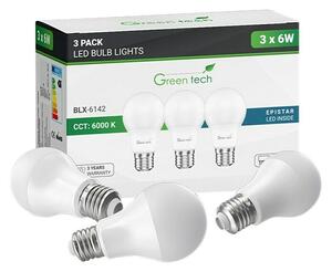 Green Tech Set LED žarulja (E27, Reguliranje: Bez prigušivanja, Hladna bijela, 600 lm, 6 W, 3 Kom.)
