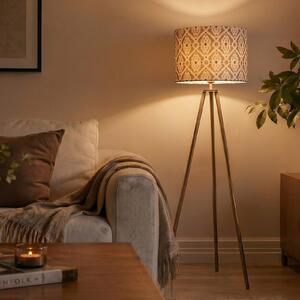 PR Home Podna lampa, antikni mjed/bež, visina 123 cm, tkanina, Bronca / stari mesing, Dnevni boravak/blagovaonica, Metal
