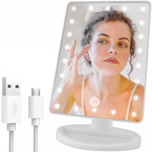 22 LED osvijetljeno kozmetičko ogledalo rotirajući USB bijeli