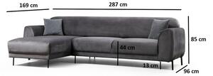 Sivi kutni kauč na razvlačenje s baršunastom površinom Artie Image, lijevi kut