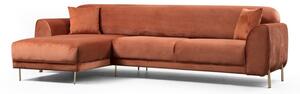 Narančasto-smeđi kutni kauč na razvlačenje s baršunastom površinom Artie Image, lijevi kut