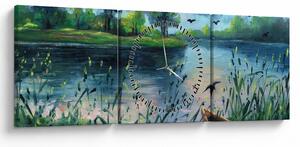 Slika - Oljna slika, Zgodnji poletni večer ob jezeru (sa satom) (90x30 cm)