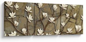 Slika - Bele magnolije na kamnitem zidu (sa satom) (90x30 cm)