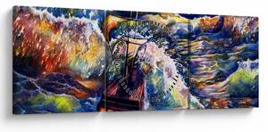 Slika - Ladja na oceanskih valovih, akvarel (sa satom) (90x30 cm)