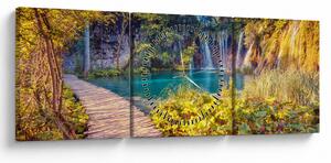 Slika - Plitvička jezera, Hrvaška (sa satom) (90x30 cm)