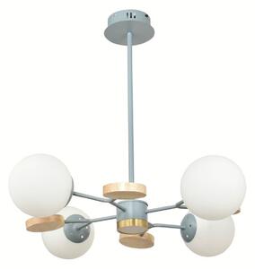 21795 VISEĆA SVJETILJKA LUSTER PLAVI S DRVENIM DETALJIMA 4xE27+5W LED S DALJINSKIM