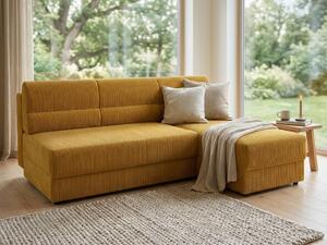 Razvlačna kutna garnitura L TAVERO SLIM 201x140 cm, senf, univerzalna