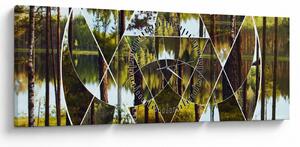 Slika - Geometrijski kolaž na ozadju nordijskih gozdov (sa satom) (90x30 cm)