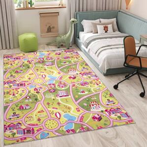 Dječji tepih FLANNEL - ružičasta auto staza Širina: 120 cm | Duljina: 170 cm