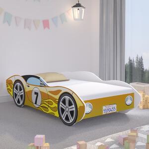 Prekrasan žuti krevet u obliku trkaćeg automobila 140 x 70 cm