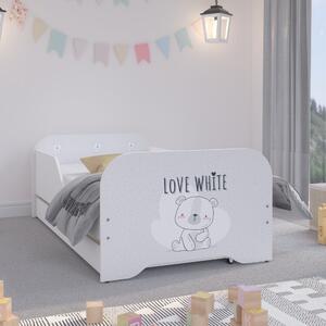 Kvalitetan dječji krevetić s medvjedićem LOVE WHITE 140 x 70 cm