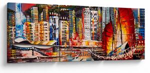 Slika - Victoria Harbour, Hong Kong, oljna slika (sa satom) (90x30 cm)