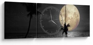 Slika - Plaža pod polno luno v sivih tonih (sa satom) (90x30 cm)