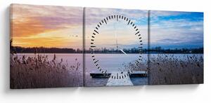 Slika - Zamrznjeno jezero, Ełk, Mazury, Poljska (sa satom) (90x30 cm)