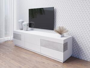 TV stol Austin 118Boja betona, Sjajno bijela, Bijela, 206x54x51cm