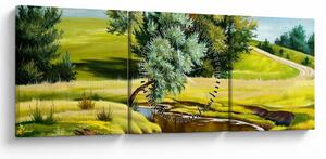 Slika - Reka med travniki, oljna slika (sa satom) (90x30 cm)