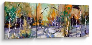 Slika - Zasnežena pot skozi gozd, oljna slika (sa satom) (90x30 cm)