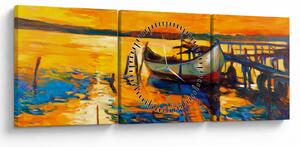 Slika - Čoln ob sončnem zahodu (sa satom) (90x30 cm)