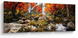 Slika - Slapovi v oranžnem gozdu (sa satom) (90x30 cm)